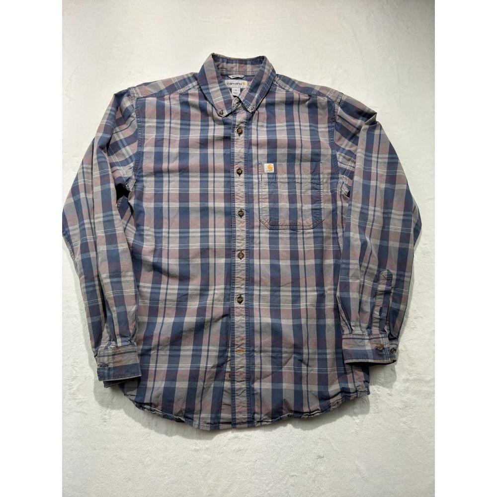 Carhartt Shirt Mens Medium Blue Plaid Long Sleeve Button Front Workwear Casual